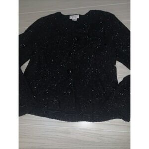 Worthington Petite‎ Womens 12P Sweater Black Sparkly Cardigan Sweater